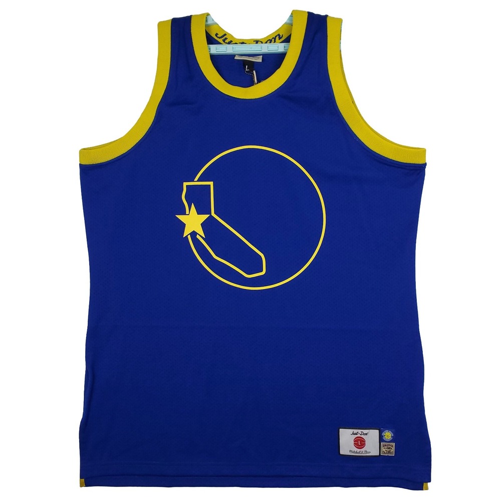 Just Don Golden State Warriors Mitchell & Ness NBA Large Jersey Blue Yellow NWT